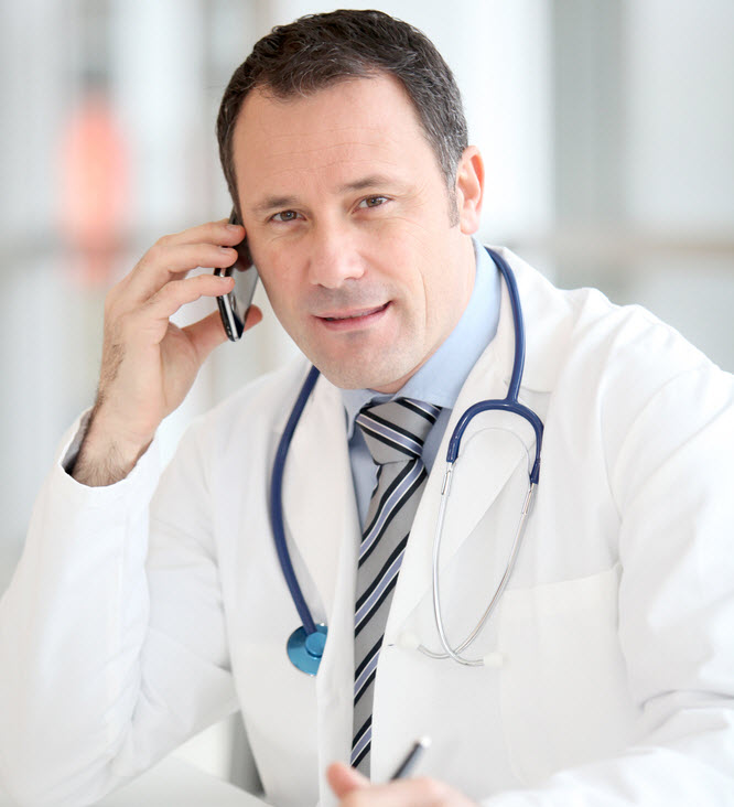 Single doctor talking on phone
